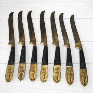 SIAM Vintage Pre-1939 (7) Brass & Wood Steak Knives